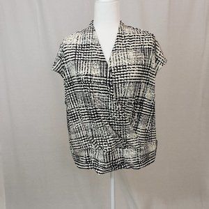 H&M V Neck Faux Wrap Blouse Black and White XL